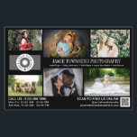 Berufliche Schwarz-Fotovorlage Flyer<br><div class="desc">Black Marketing Flyer für einen beruflichen Fotografen, der mit Fotos, Logos, Kontaktinformationen, benutzerdefinierten Text und QR-Code personalisiert ist. Werben Sie für Ihr Fotogeschäft mit diesem Foto Collage Flyer personalisiert mit sechs Ihrer wunderschönen Fotos auf der einen Seite und einem größeren Foto auf der anderen Seite, sodass Sie Ihre Arbeit Ihren...</div>