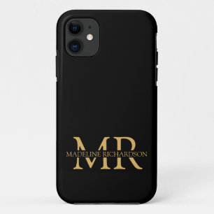 Berufliche Schwarz-Gold-Monogramm-Namenseingaben Case-Mate iPhone Hülle