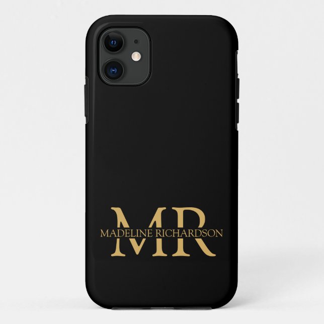 Berufliche Schwarz-Gold-Monogramm-Namenseingaben Case-Mate iPhone Hülle (Rückseite)