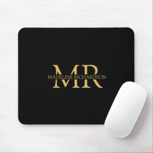 Berufliche Schwarz-Gold-Monogramm-Namenseingaben Mousepad