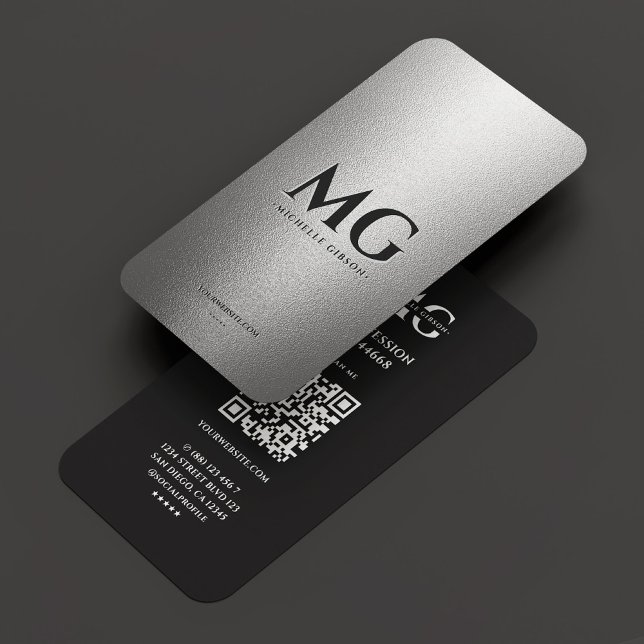 Berufliche Schwarz-Minimalinitialen Visitenkarte (Professional Silver Black Minimal Initials Business Card
)