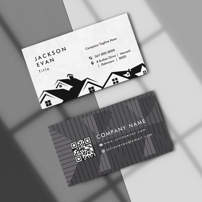 Berufliche Schwarz-Weiß-Dachkonstruktion Visitenkarte (Professional Black & White Roofing Construction Business Card)