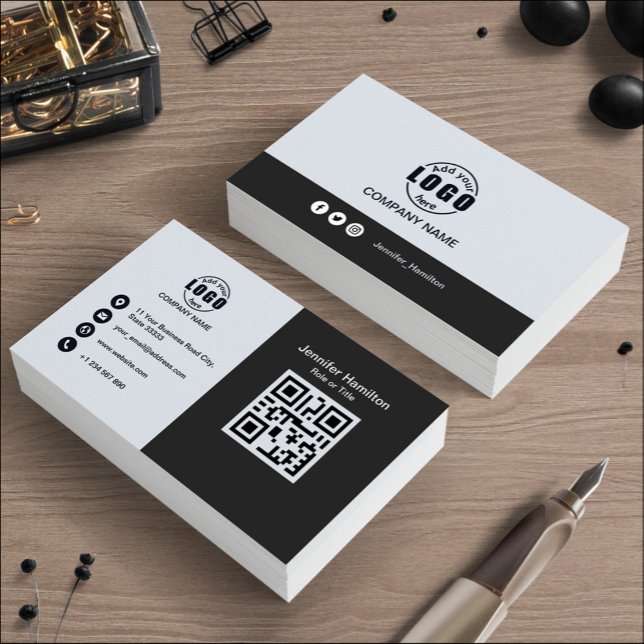 Berufliche Schwarzweiß-Zeichen hinzufügen QR-Code Visitenkarte (Von Creator hochgeladen)