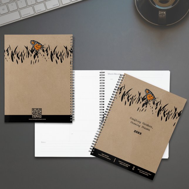 Berufliche Silhouette Schmetterling Ernennung Planer (Professional Lawn Silhouette Butterfly Appointment Planner - Khaki & Black)