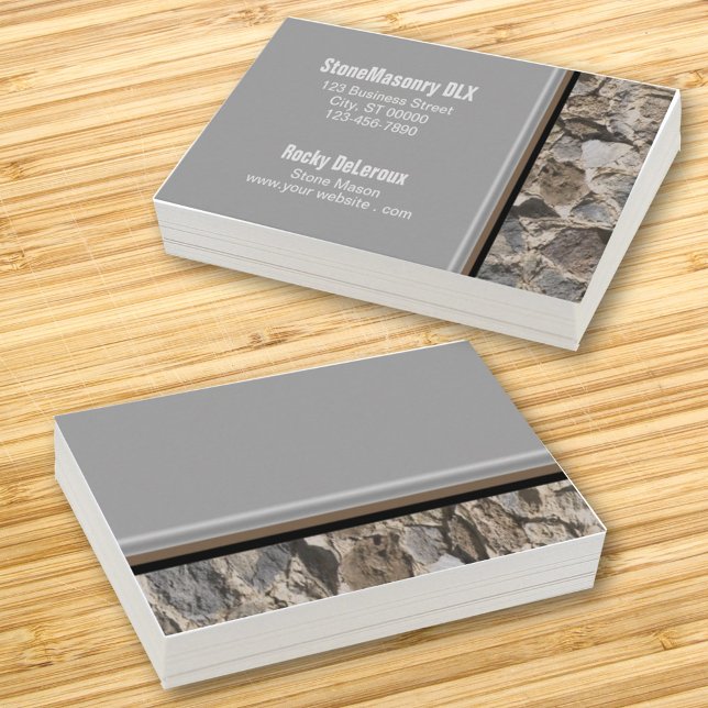 Berufliche Stonemason Rustikale Rock Border Visitenkarte (Viewing the front and back of this business card design shows room for simple notes on the back. )