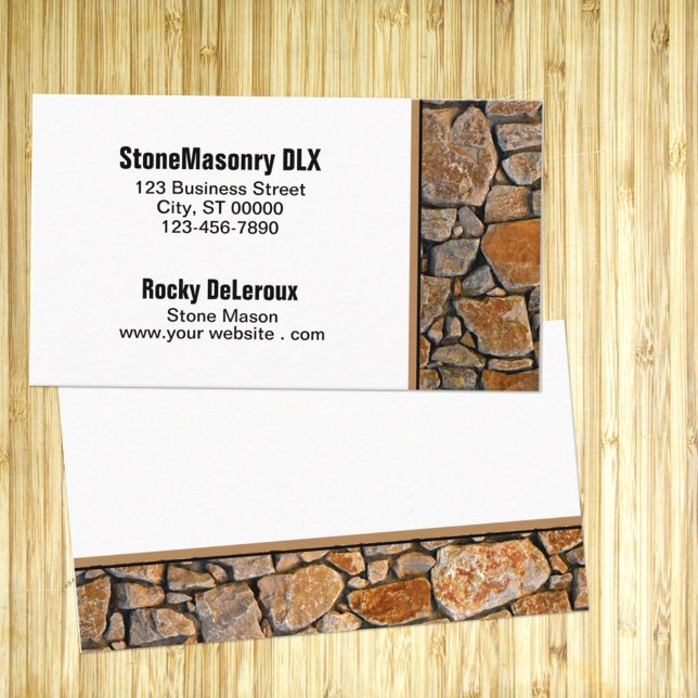 Berufliche Stonemason Rustikale Rock Border Visitenkarte (This front and back stone edge designed business card is easily personalized for any business. )