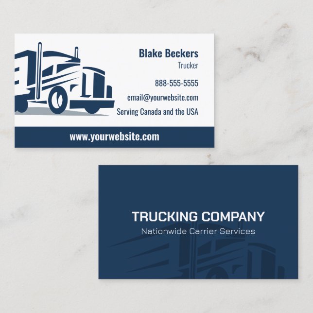 Berufliche Trucker Navy Blue Business Card Visitenkarte (Vorne/Hinten)