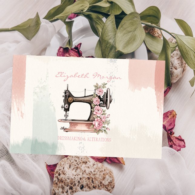 Berufliche Vintage Nähmaschine Pinselstrich Visitenkarte (Von Creator hochgeladen)