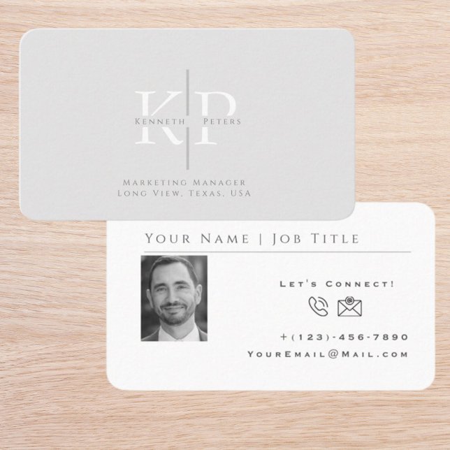 Berufliche Visitenkarte mit Initialen und Foto (Business Card Template)