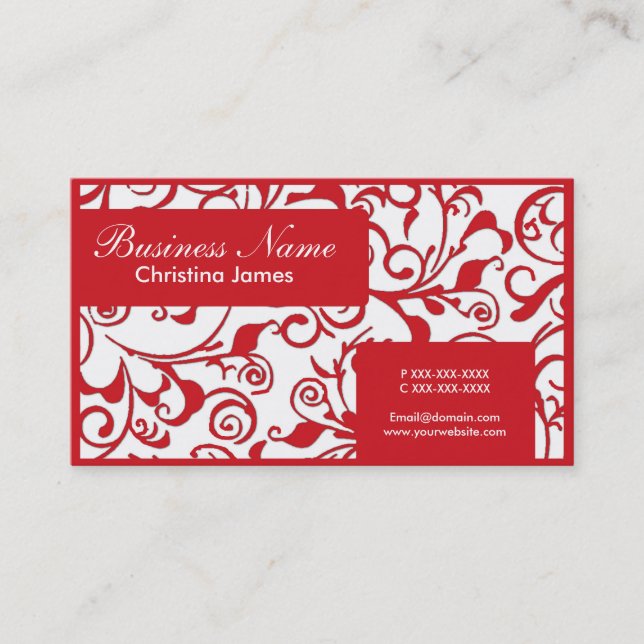 Berufliche Visitenkarten mit rotem weißem Damast Visitenkarte (Vorderseite)