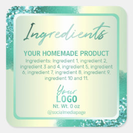 Beruflicher Aquamariner Glitzer Ingredients Quadratischer Aufkleber