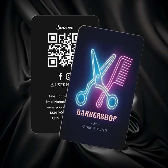 Beruflicher Barbershop Neon Barber's Scissors Visitenkarte (Enhance your professional image with our exclusive Business Card featuring neon barber's scissors.)