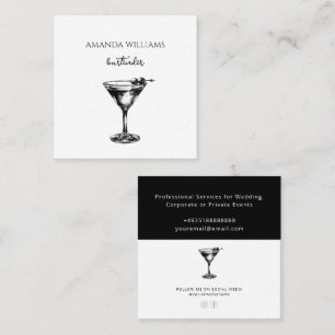 Beruflicher Barkeeper mit Schwarz-Weiß-Cocktail Quadratische Visitenkarte