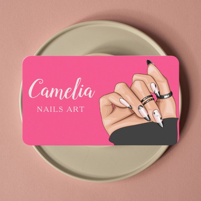 Beruflicher Black Pink Nail Art Salon Qr Code Visitenkarte (Von Creator hochgeladen)