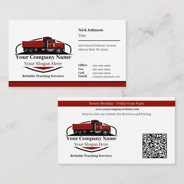 Beruflicher Dump Truck Hauling Company QR Code Visitenkarte (Vorne/Hinten)