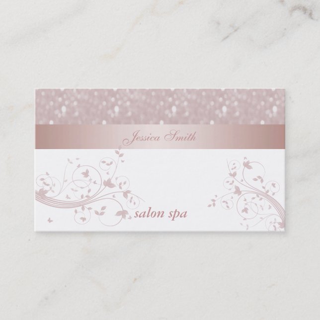 Beruflicher, eleganter Glitzer mit blühenden Blume Visitenkarte (Vorderseite)