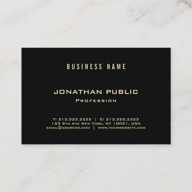 Beruflicher Eleganter Gold Schriftart Schwarz Mode Visitenkarte (Vorderseite)