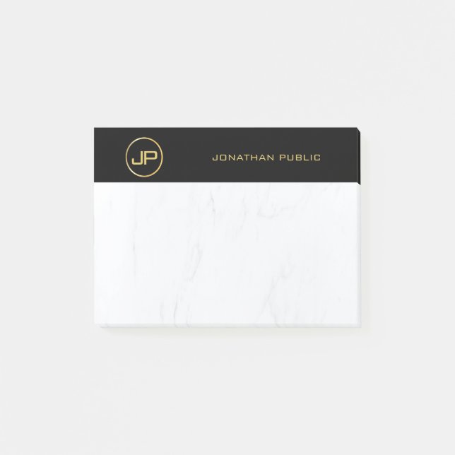 Beruflicher, eleganter Monogram-Schwarz-Gold-Marmo Post-it Klebezettel (Vorderseite)