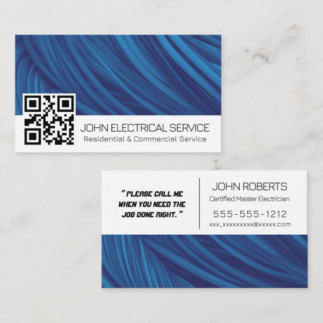 Beruflicher Elektriker mit QR-Code Visitenkarte (Vorne/Hinten)