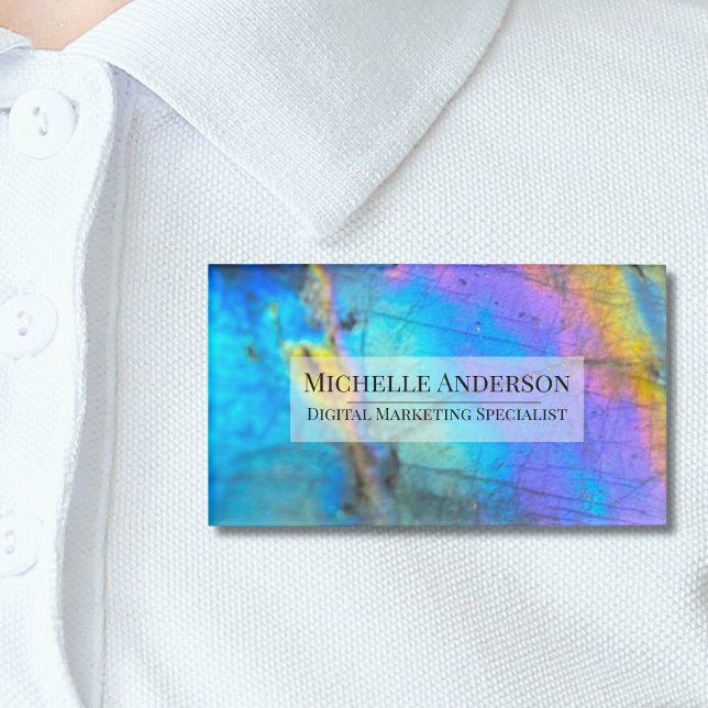 Beruflicher, farbenfroher Kristallstein Namenschild (Colorful Rainbow Labradorite Crystal Stone Name Tag)