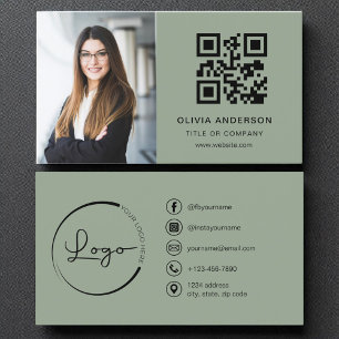 Beruflicher Foto Sage Green QR Code Social Media Visitenkarte