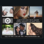 Beruflicher Fotograf mit Schwarz-Fotocollage-Logo Flyer<br><div class="desc">Black Marketing Flyer für einen beruflichen Fotografen, der mit Fotos, Logos, Kontaktinformationen, benutzerdefinierten Text und QR-Code personalisiert ist. Beruflicher Fotograf-Flyer, um Ihr Unternehmen personalisiert mit sechs Fotos auf der Seite mit Ihrem Logo, Geschäftsnamen, Tagline und Kontaktinformationen zu fördern. Fügen Sie auf der Rückseite Ihr Logo, QR-Code und Social Media, Kontaktinformationen...</div>