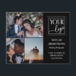 Beruflicher Fotograf mit Schwarz-Fotocollage-Logo Flyer<br><div class="desc">Doppelseitiger Flyer für einen beruflichen Fotografen,  wo Sie drei Ihrer Fotos zusammen mit Ihrem Logo präsentieren können. Fügen Sie Ihren Namen und Ihre Spezialität oder Titel oder Service auf dem Cover hinzu. Auf der Rückseite befinden sich Imitate mit Goldsplitter,  ein weiteres Logo und Ihre Kontaktdaten in Schwarz.</div>
