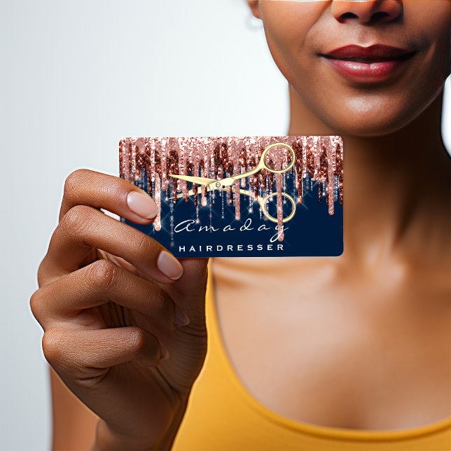 Beruflicher Friseur Goldschere Marine Visitenkarte (Professional Hairdresser Golden Scissors Navy Business Card)