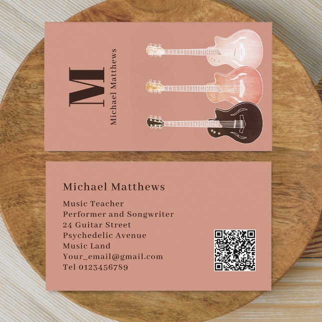 Beruflicher Gitarrenmusiker Custom QR Code Visitenkarte (Guitar teacher professional musician Qr code Business card Country music semi acoustic guitar art )