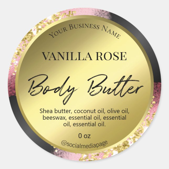 Beruflicher Glitzer Pink Gold Body Butter Labels Runder Aufkleber (Vorderseite)