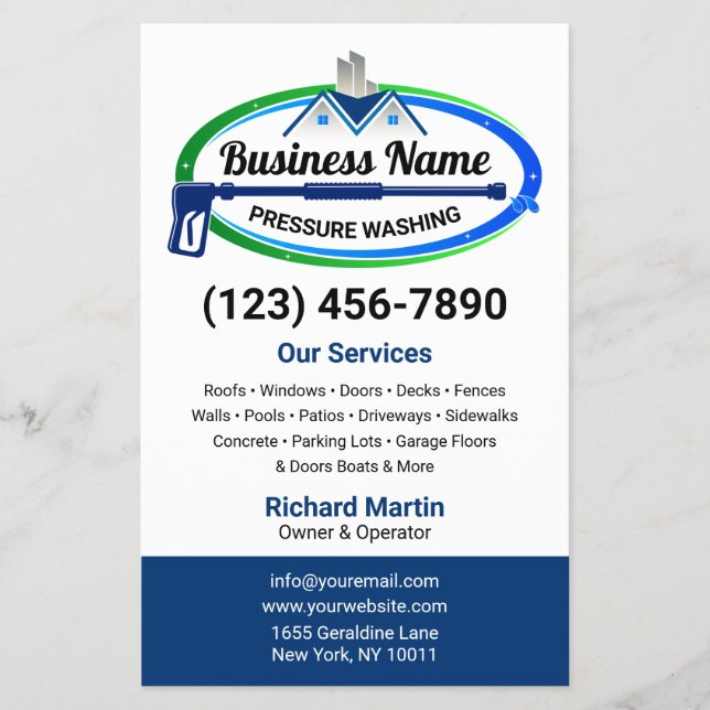 Beruflicher grüner blauer Druckwäscheservice Flyer (Vorne)