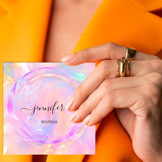 Beruflicher holografischer QR-Code Quadratische Visitenkarte (Professional Holographic Floral QR Code Logo Square Business Card)