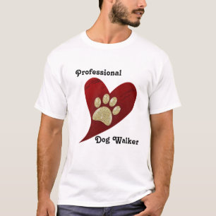 Beruflicher Hundeschwalker Red Heart Gold Paw Prin T-Shirt