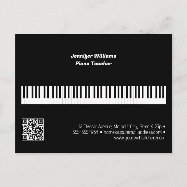 Beruflicher Klavierlehrer Musikbusiness QR-Code Postkarte (Vorderseite)