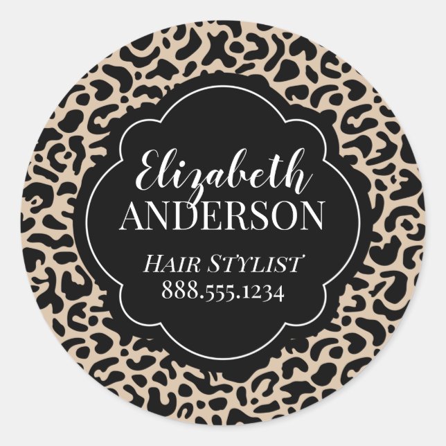 Beruflicher Leopard Print Hair Stylist Runder Aufkleber (Vorderseite)