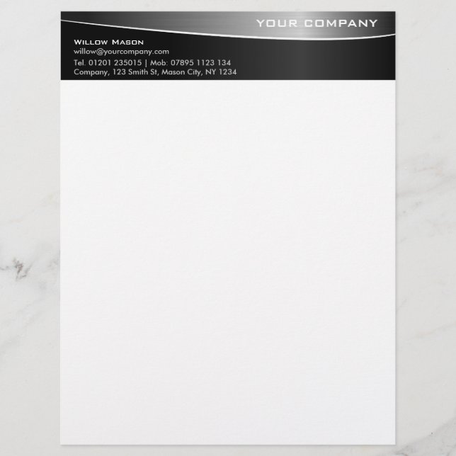 Beruflicher Letterhead aus schwarzem Stahl v2 Briefkopf (Vorderseite)