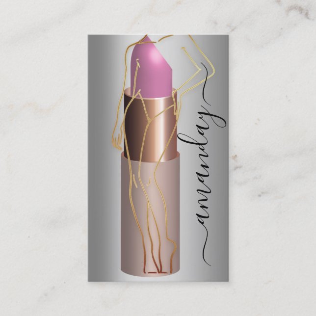 Beruflicher Makeup Body Lipstick QR-Code grau Visitenkarte (Vorderseite)