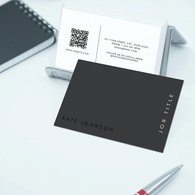 Beruflicher Minimalistischer QR-Code Visitenkarte (Professional Modern Black Minimalist QR Code Business Card)