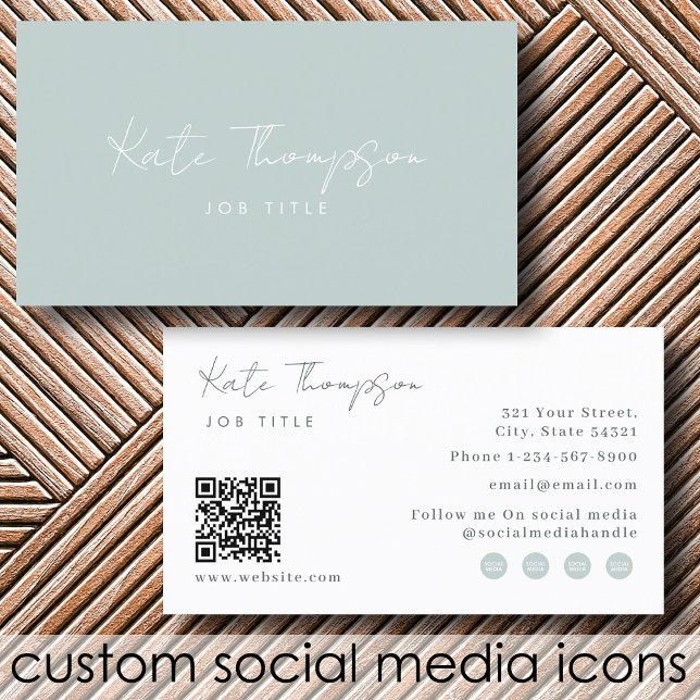 Beruflicher Minimalistischer QR-Code Visitenkarte (Professional Modern Sage Green Minimalist QR Code Business Card)