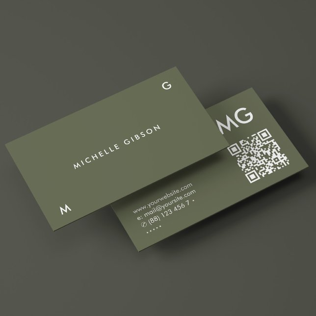 Beruflicher Minimalwert für einfache Initials Army Visitenkarte (Simple Initials Army Green Professional Minimal Business Card
)