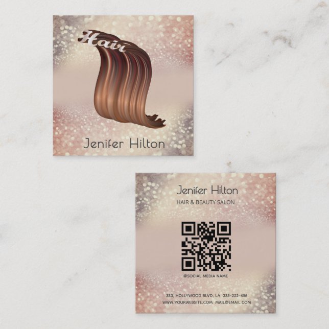 Beruflicher, moderner Goldglatter-Haar-Qr-Code Quadratische Visitenkarte (Vorne/Hinten)