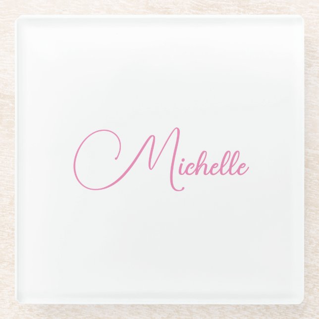Beruflicher moderner Name für Handschrift in Rosa  Glasuntersetzer (Vorderseite)