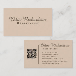 Beruflicher moderner, sanfter Beige-Typografie-QR- Visitenkarte