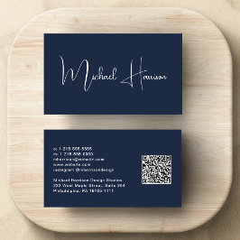 Beruflicher, moderner Script QR Code Blau Visitenkarte