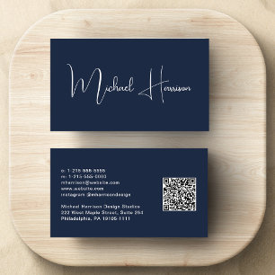 Beruflicher, moderner Script QR Code Blau Visitenkarte