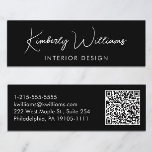 Beruflicher, moderner Script QR Code Schwarz Mini Visitenkarte
