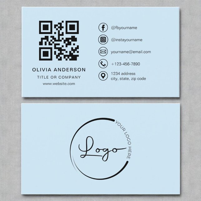Beruflicher moderner Sky Blue QR-Code Visitenkarte (Von Creator hochgeladen)