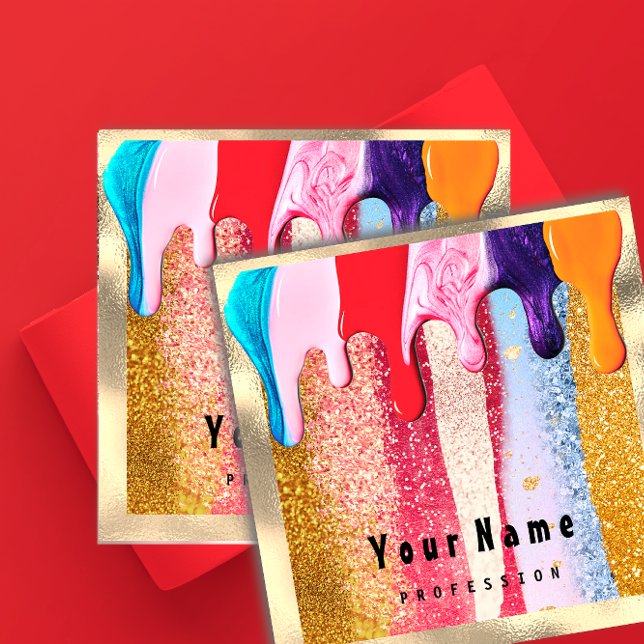 Beruflicher Nais Makeup Gold Glitzer Logo Tropfen Quadratische Visitenkarte (Von Creator hochgeladen)