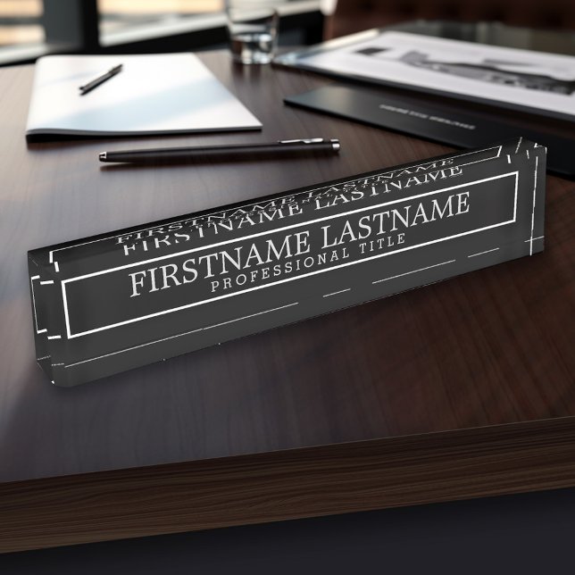 Beruflicher Name der Schwarz-weißen Klasse Namensplakette (Personalized Name Plate - Custom Logo Executive Desk Plate with Name and Professional Title)