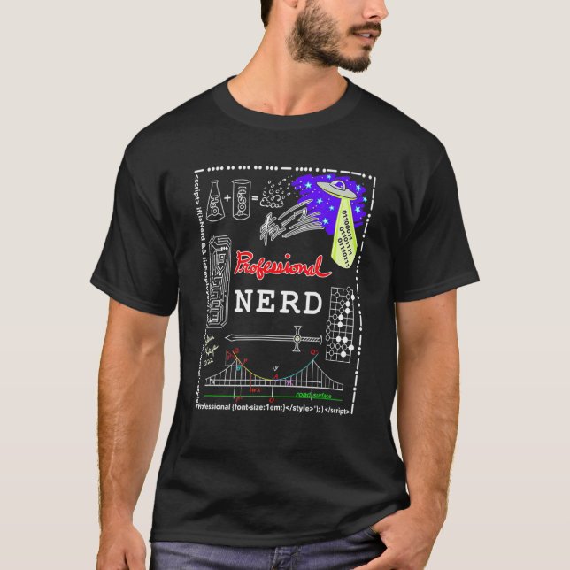 Beruflicher Nerd oder Geek mit Rätsel und Tribut T-Shirt (Vorderseite)